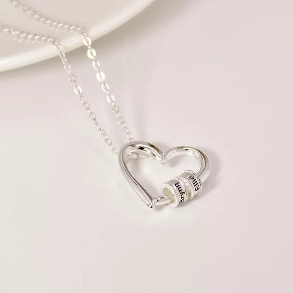 Custom Engraved Beads Heart Pendant Name Necklace